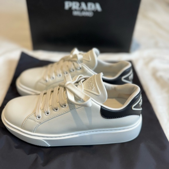 Prada Shoes - Prada White and Black Platform Sneakers